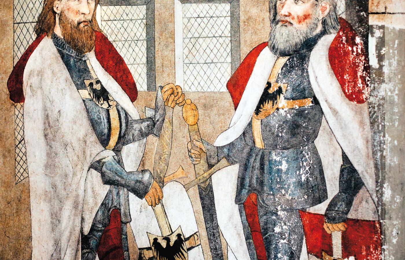 Rycerze krzyżaccy Werner von Orseln i Ludolf Koenig - malowidło w kwidzyńskiej katedrze, XIV w.