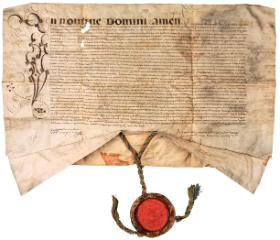 Dokument, w którym król Zygmunt August, na prośbę Jana Pieniążka, sędziego ziemskiego krakowskiego, powtarza i zatwierdza dokument z 1370 r. oraz przenosi wieś Krużlową na prawo niemieckie magdeburskie.