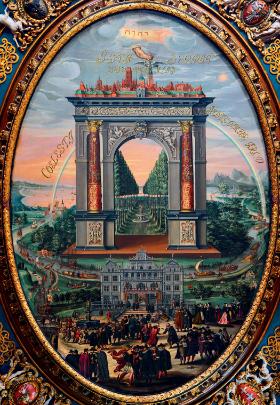 „Apoteoza Gdańska”, Izaak van den Blocke, plafon w Wielkiej Sali Rady (tzw. Sala Czerwona) w Ratuszu Głównego Miasta w Gdańsku, 1608 r.