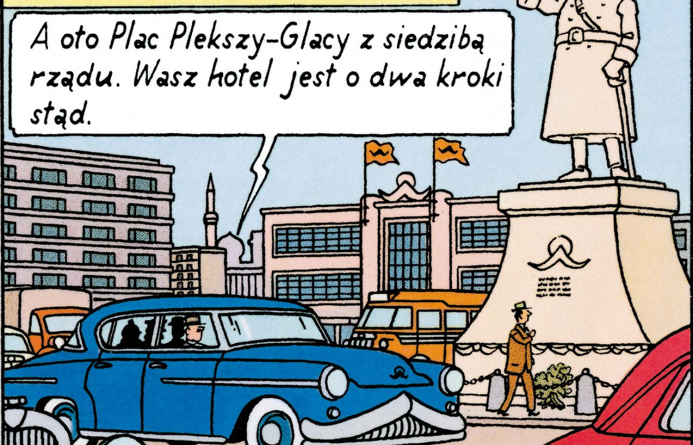 Kadr z komiksu o Tintinie „Afera Lakmusa”.