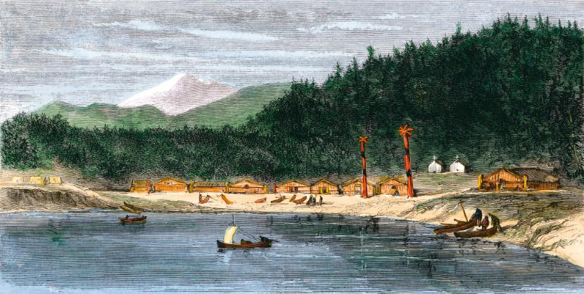 Osada Wrangell na Alasce w II połowie XIX wieku. Tlingitowie już nie byli tak wojowniczy jak kiedyś…