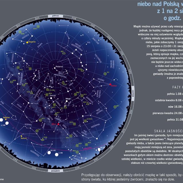 Niebo nad Polską w nocy z 1 na 2 sierpnia o godz. 24:00.