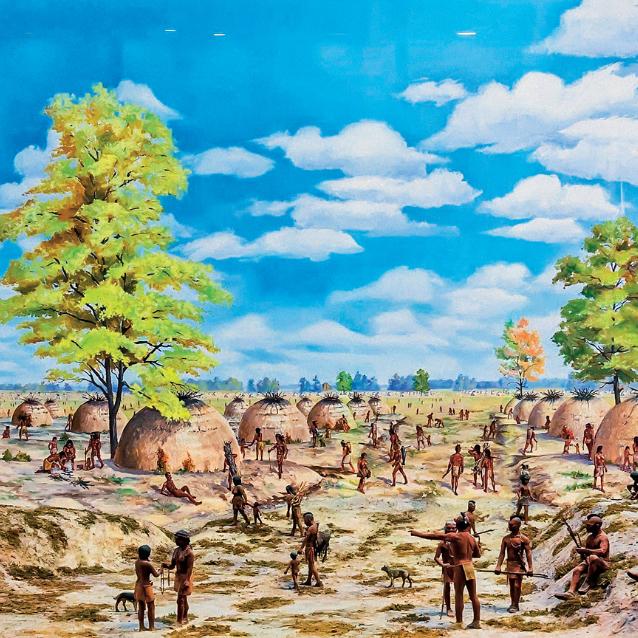 Poverty Point – struktura „urbanistyczna” na terenach dzisiejszej Louisiany – 1600 lat p.n.e. była punktem zbornym plemion z okolicy (wizualizacja).