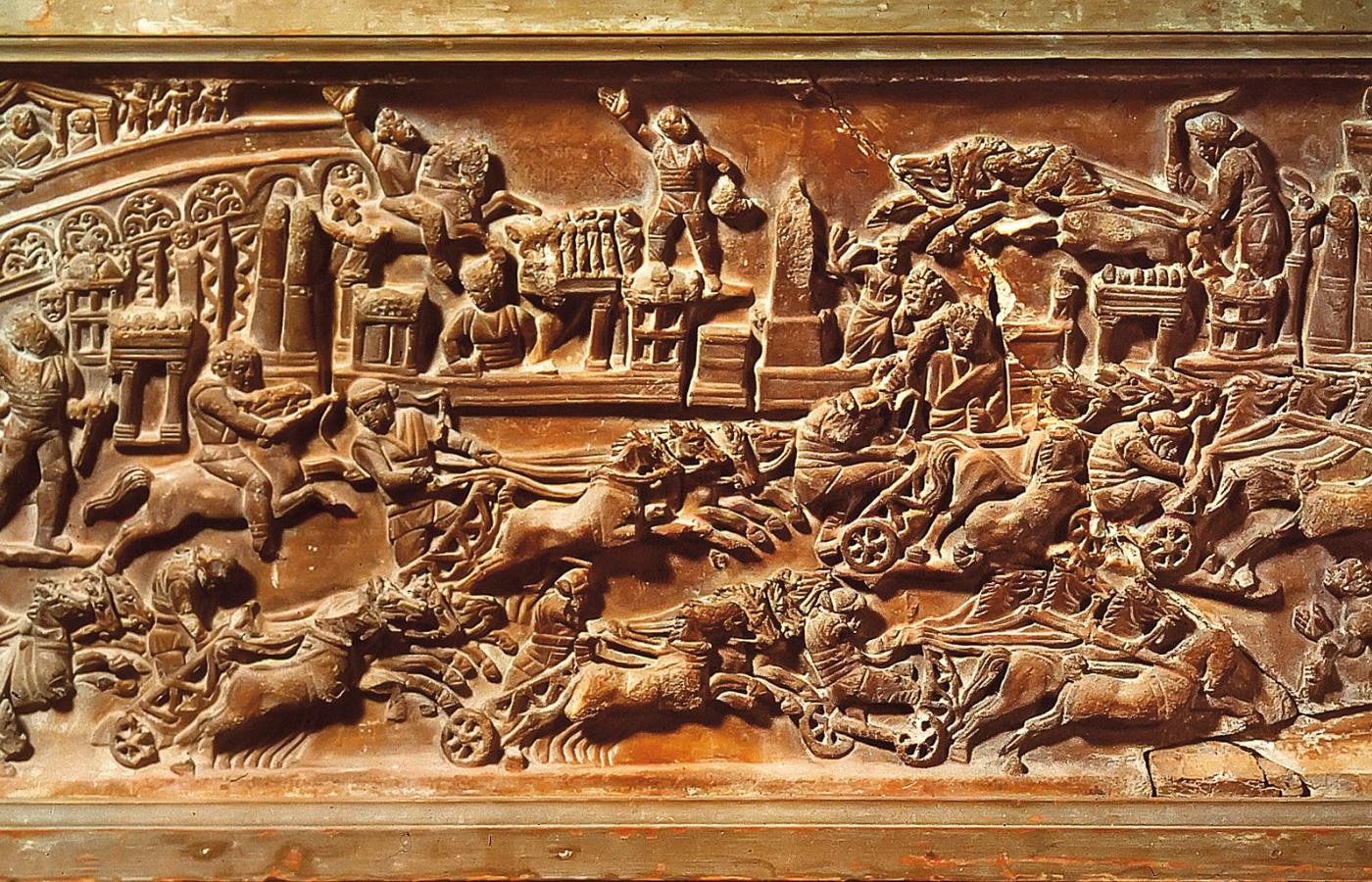 Wyścigi kwadryg w Circus Maximus w Rzymie - relief z II w. n.e.
