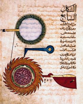 Miniatura z traktatu o działaniu urządzeń mechanicznych Al-Dżazariego. Kairska kopia z okresu Sułtanatu Mameluków.
