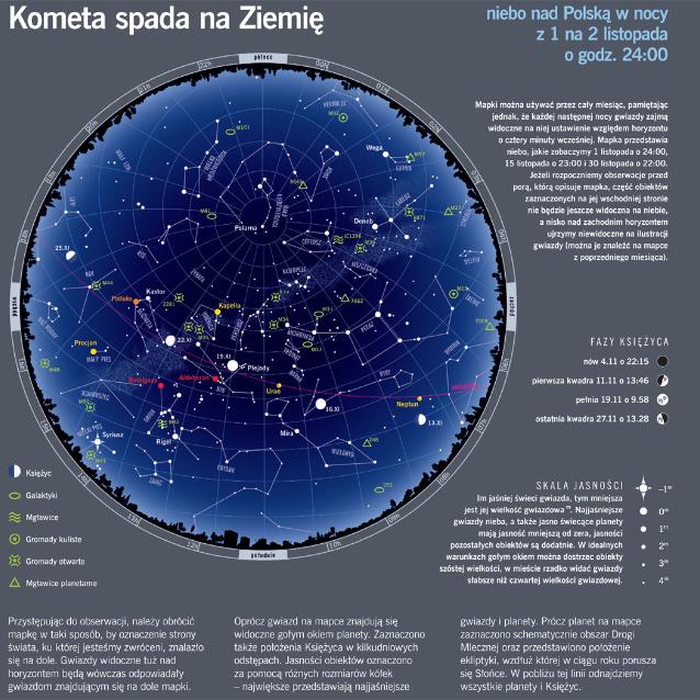 Niebo nad Polską w nocy z 1 na 2 listopada o godz. 24:00.