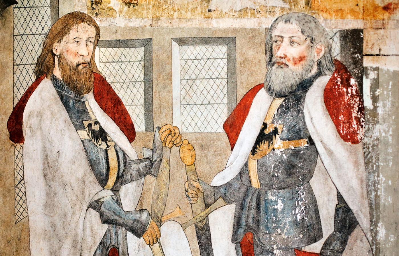 Dwaj rycerze krzyżaccy, Werner von Orseln i Ludolf Koenig. Fresk z kaplicy katedralnej w Kwidzynie.