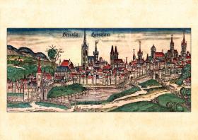 Widok Wrocławia w 1490 r.; grafika z XV w.