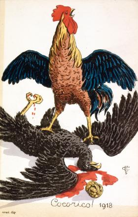 Triumfalistyczny francuski plakat z 1918 r.