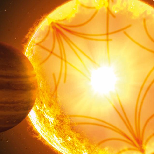 Skazana na zagładę planeta na tle swojej gwiazdy.