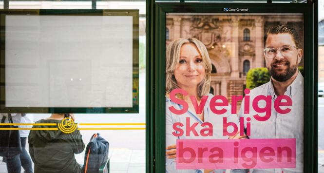 Plakat wyborczy Szwedzkich Demokratów: „Szwecja znów będzie dobra”.