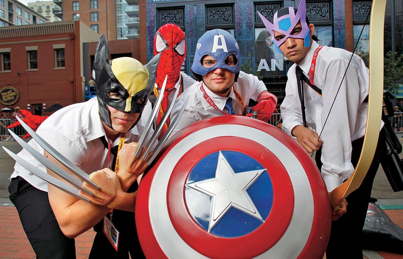 Wolverine, Spiderman, Kapitan Ameryka i Hawkeye, bohaterowie komiksów Marvela grani przez fanów.