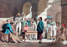 Wznowienie handlu podczas II wojny opiumowej. Ilustracja z 1858 r.