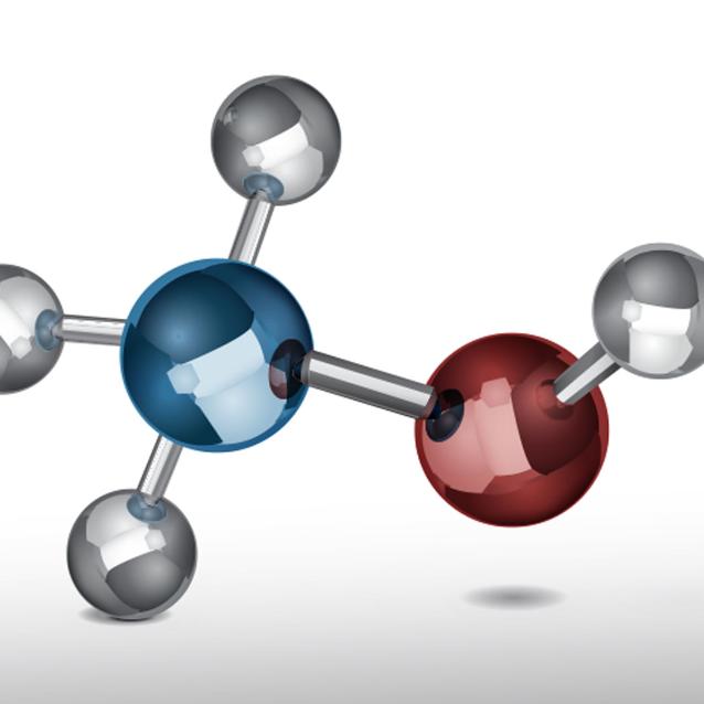 Deuterowany metanol. Niebieski atom – węgiel, czerwony – tlen, biały – deuter (izotop wodoru).