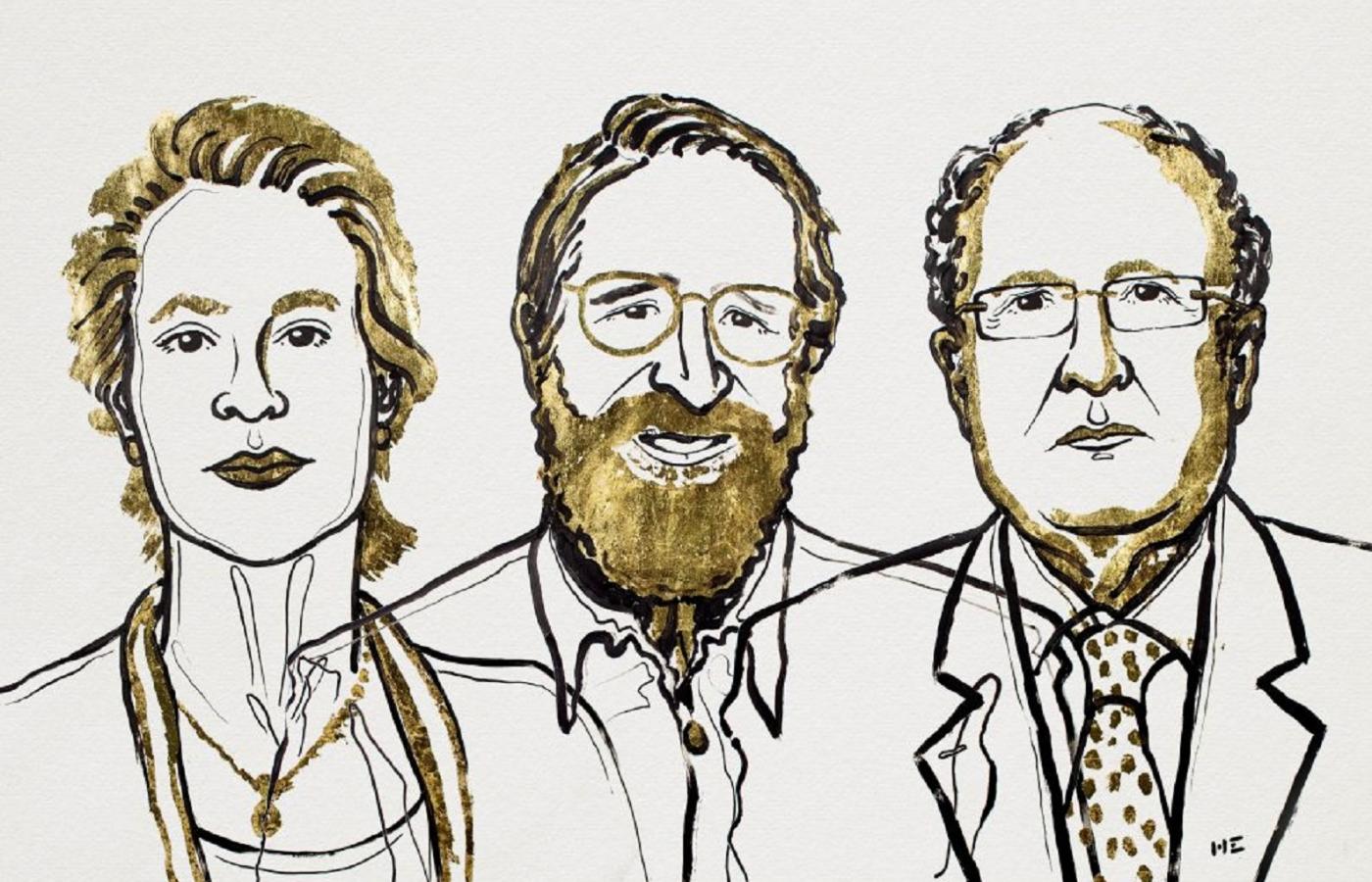 Laureaci Nagrody Nobla w dziedzinie chemii: Frances H. Arnold, George Smith i Sir Gregory Winter.
