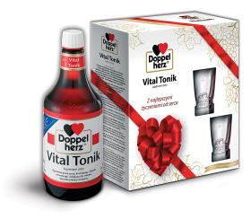 Doppelherz Vital Tonik w świątecznej paczce. Zimą warto się wzmocnić, a ten preparat zwiększa siły witalne organizmu, usprawnia pracę układu krążenia, serca i układu nerwowego. Nie zawiera alkoholu ani cukru. Cena: 50 zł (1 l).