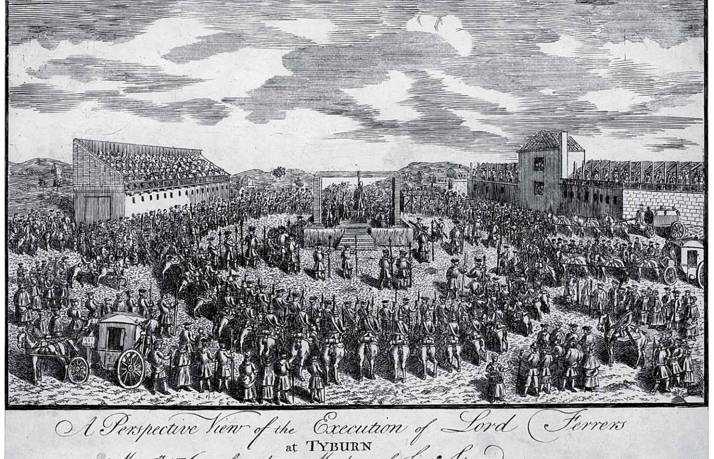 Spektakl egzekucyjny w Tyburn, ilustracja z 1760 r.