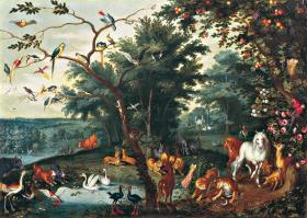 Jan Brueghel zw. Młodszym (1601-1678), „Ziemski raj”, 1620-1625