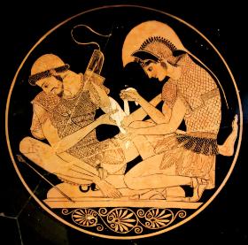 Najwięksi kochankowie u Homera – Achilles z Patroklosem – na wazie, ok. 500 r. p.n.e., obecnie w Antikensammlung Schloss Charlottenburg w Berlinie.