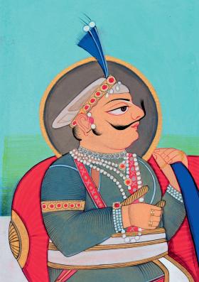 Prithwiradźa Ćouhan, pokonany władca indyjskiego Adźmeru, miniatura z epoki