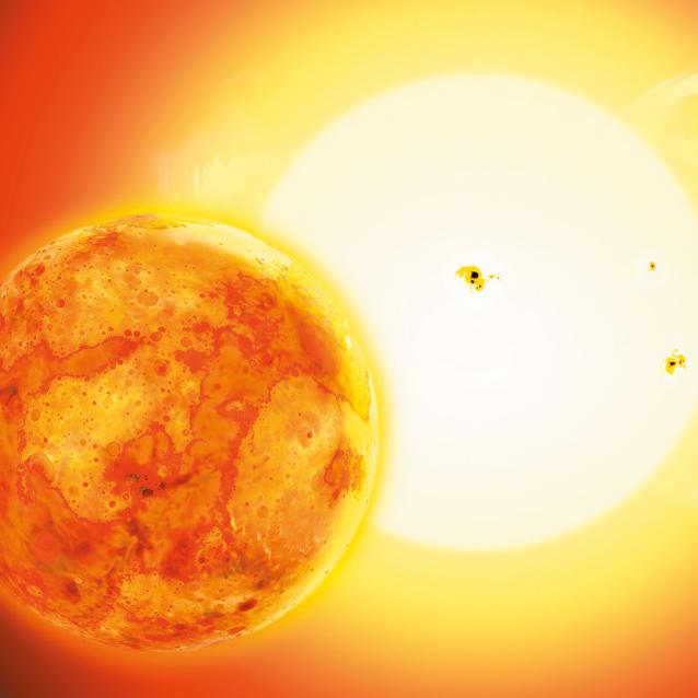 Artystyczna wizualizacja egzoplanety TOI-561 b i jej gwiazdy macierzystej.