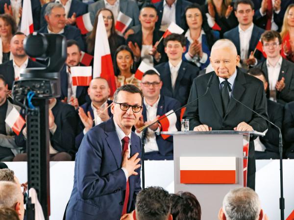 Mateusz Morawiecki i Jarosław Kaczyński na Konwencji Prawa i Sprawiedliwości w Krakowie, 7 marca 2026 r.
