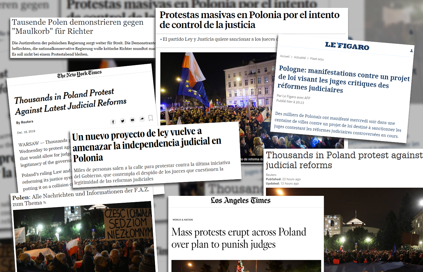 Czołówki zagranicznych mediów poświęcone polskim protestom w obronie sądownictwa