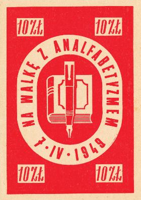Cegiełka o wartości 10 zł z 1949 r. sprzedawana na rzecz walki z analfabetyzmem.