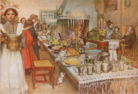 Wigilia, akwarela namalowana 1904-05 przez Carla Larssona (1853-1919)