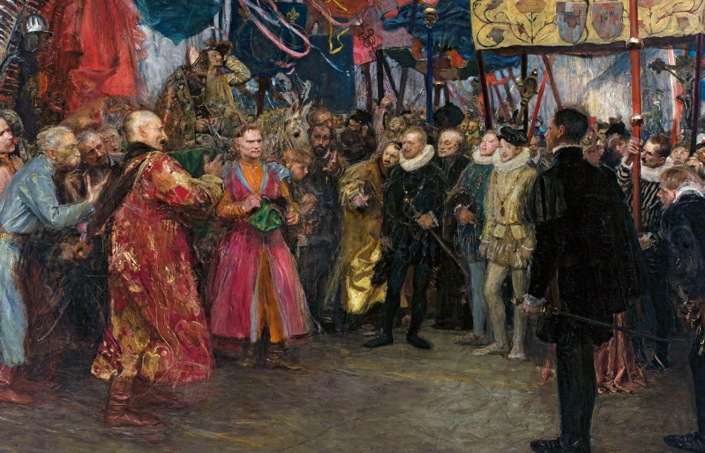 Poselstwo polskie u Henryka Walezjusza; obraz Teodora Axentowicza, ok. 1910 r.