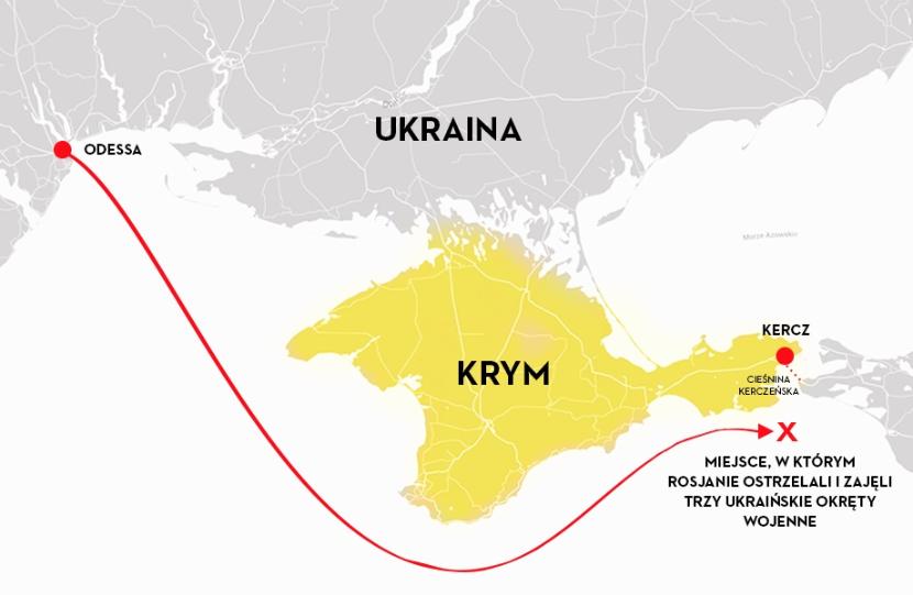 Miejsce ostrzelania ukraińskich okrętów