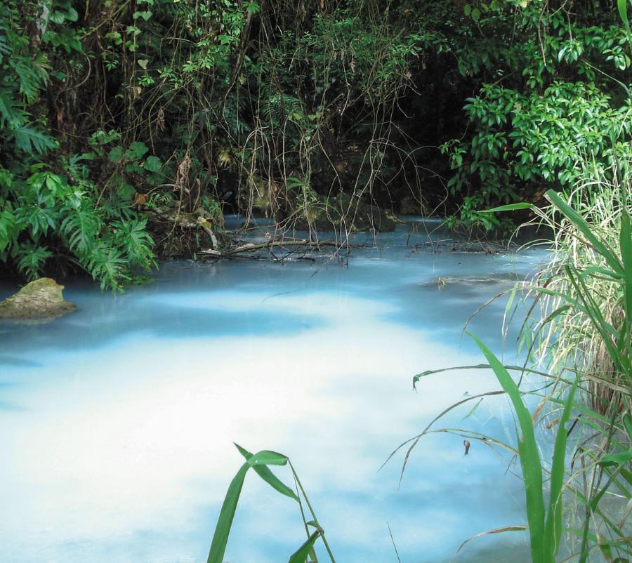 Trujące wody potoku El Azufre w południowym Meksyku zawdzięczają mleczną barwę zawartym w nich związkom siarki.
