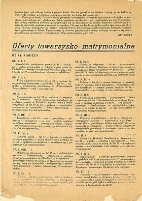 Ogłoszenia działu kobiecego.