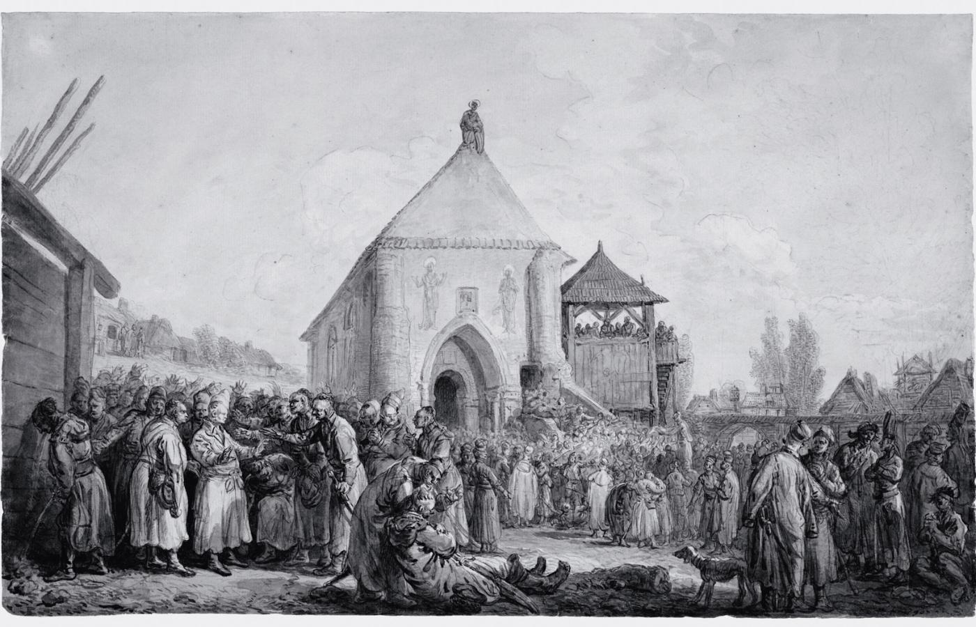 Sejmik na placu przed kościołem; ilustracja z 1790 r.