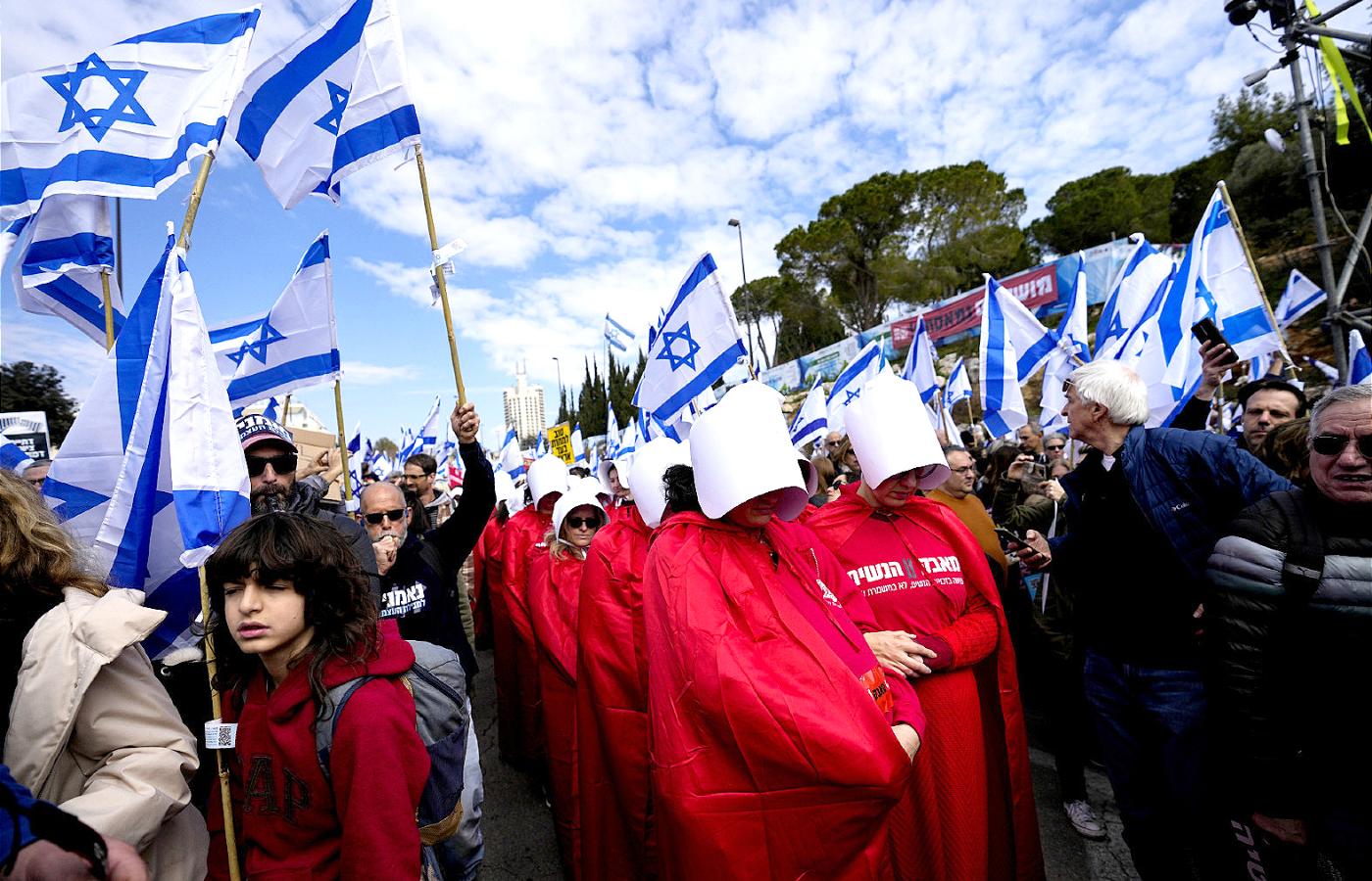 Protest przeciwko reformom sądownictwa przed Knesetem, Jerozolima, 13 lutego 2023 r.