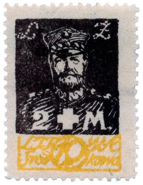 Lucjan Żeligowski na znaczku wydanym specjalnie na zbiórkę dobroczynną w 1921 r. w Wilnie.