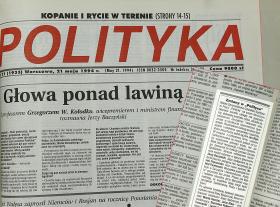 21 maja 1994 r. Pierwszy numer z Jerzym Baczyńskim jako redaktorem naczelnym.