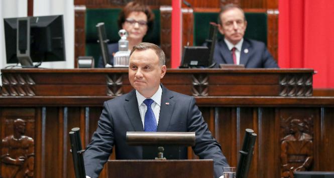 Prezydent Andrzej Duda w Sejmie w 2020 r. podczas inauguracji swojej drugiej kadencji