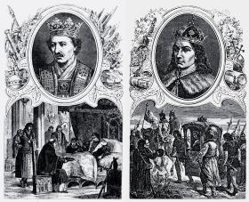 Kazimierz IV Jagiellończyk cierpiącyna zaburzenia układu krążenia, ilustracja z XIX w.; Aleksander po kilku udarach wymagałpodtrzymywania i lektyki, ilustracja z XIX w.