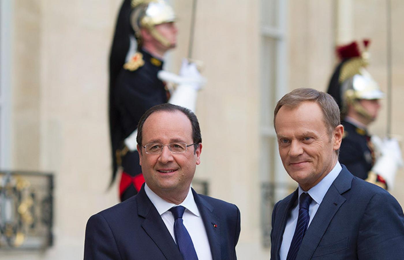 Prezydent Francji Francois Hollande i premier Donald Tusk podczas paryskich rozmów na temat unii energetycznej.