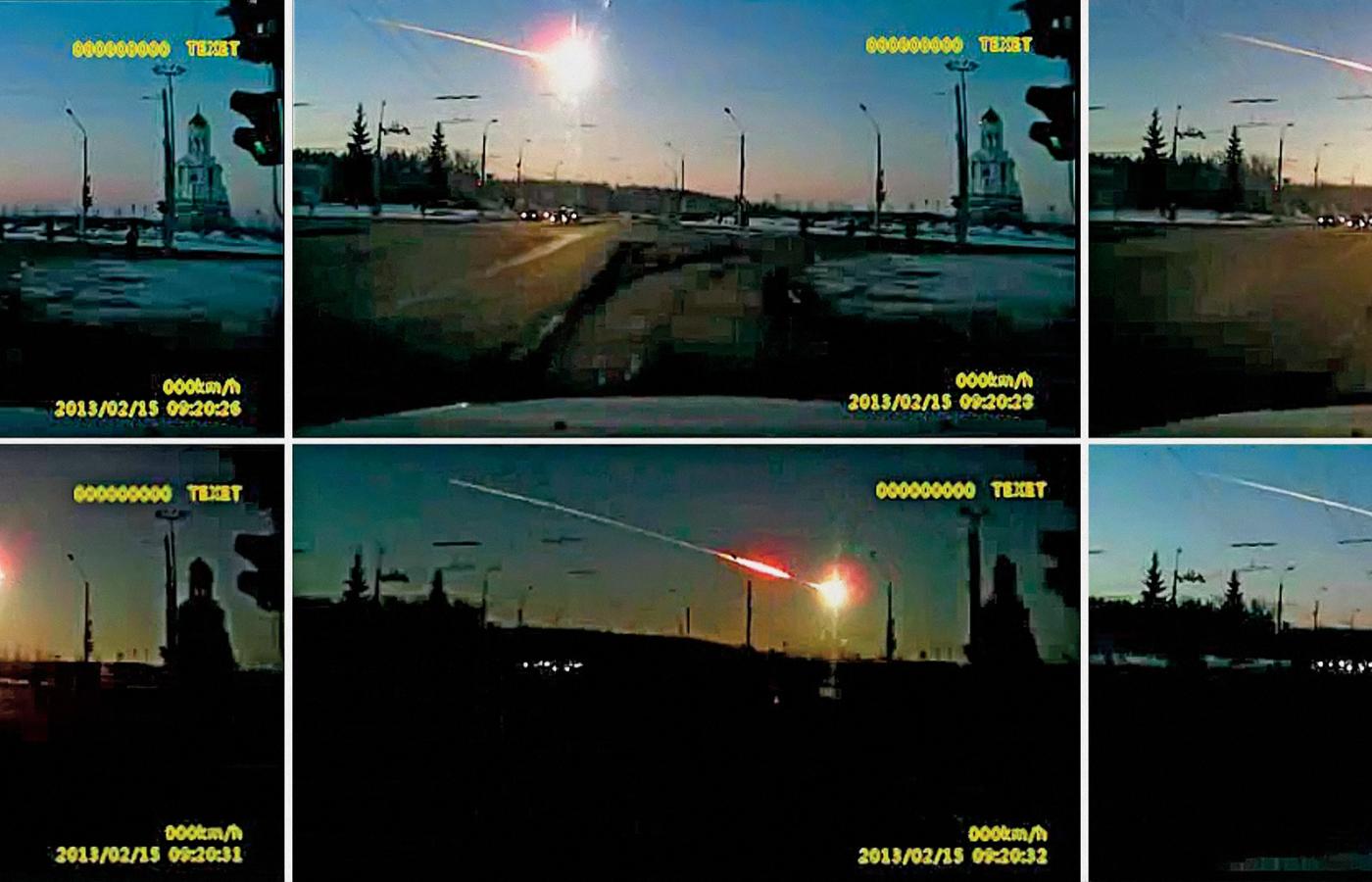 Spadające meteory w obiektywach samochodowych kamerek.
