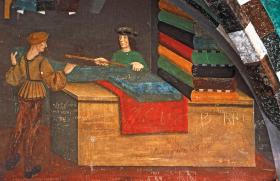 Włoska pracownia krawiecka - fresk z 1490 r.