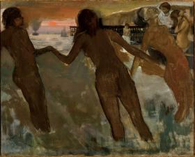 Edgar Degas, „Wiejskie dziewczyny kąpiące się o zmierzchu w morzu”, 1875-76 r.