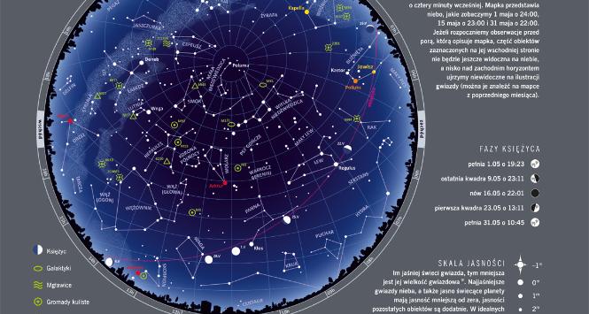 Niebo nad Polską w nocy z 1 na 2 maja o godz. 24:00.