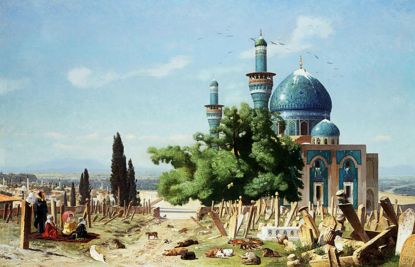 Cmentarz Zielonego Meczetu w Bursie (ob. Turcja), która w XV–XVI w. wyrosła na ważny ośrodek wymiany handlowej; obraz Jean-Léona Gérôme’a, XIX w.
