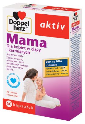 Doppelherz aktiv. Kompleksowy zestaw witamin, minerałów i potrzebnych kwasów Omega-3 dla przyszłej mamy i mamy karmiącej. One szczególnie muszą o siebie zadbać. Cena 28,45 zł.