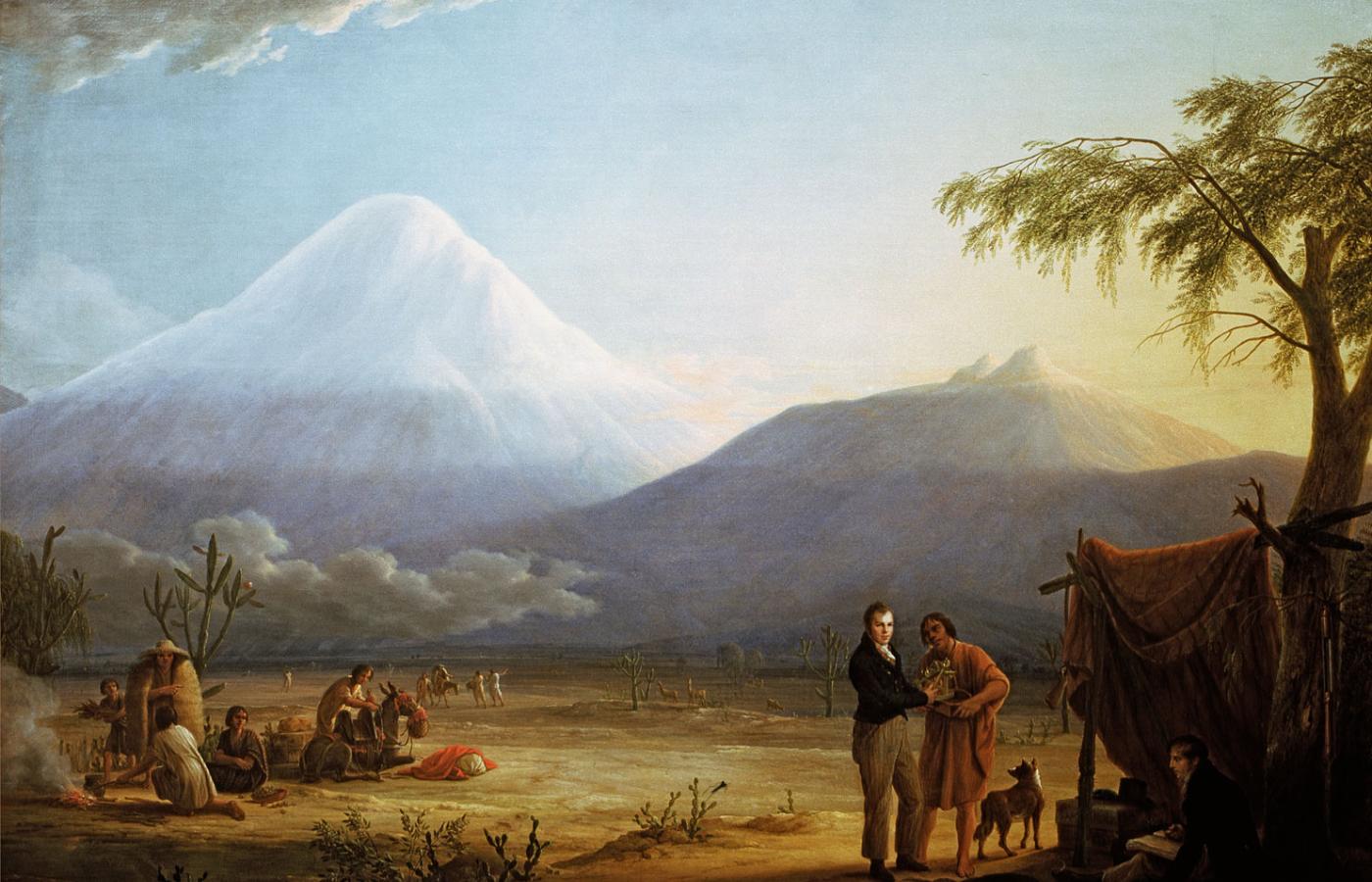 Aleksander von Humboldt, niemiecki przyrodnik, u podnóża wulkanu Chimborazo w 1802 r., obraz Friedricha Georga Weitscha, XIX w.