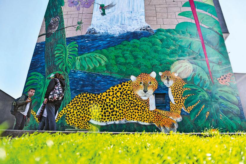 Mural przedstawiający dżunglę, stworzony przez artystę z Salwadoru Roberto Vergara Lino, Radom.