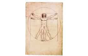 Ilustracja Leonarda da Vinci do dzieła Witruwiusza, pokazująca renesansowy antropocentryzm i antropometryzm.