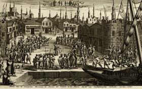 Miedzioryt przedstawiający targ niewolników w Konstantynopolu, XVII w.